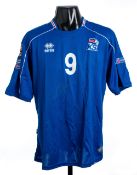 Eidur Gudjohnsen blue Iceland No.9 home jersey worn v Scotland in the 2010 FIFA World Cup