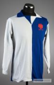 Blue and white halved Blackburn Rovers No.2 home jersey season 1973-74, by Umbro, long-sleeved,
