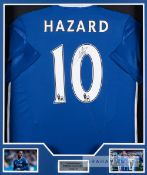 Eden Hazard signed blue Chelsea no.10 home replica jersey,  short-sleeved, reverse lettered HAZARD