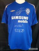 Didier Drogba, Frank Lampard and John Terry signed blue Chelsea home replica jersey, centenary