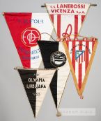 A group of five official pennants issued by Continental football clubs and believed to be gifts to