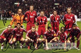 2008 Liverpool fully signed team photograph, excellent colour 12 by 8in. photograph, depicting a