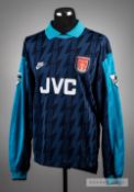 Stefan Schwarz navy and blue Arsenal No.15 away jersey, season 1994-95, long-sleeved, with THE F.