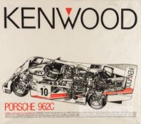 A technical drawing of the Kenwood Porsche 962C racing car, printed on canvas for hanging display,