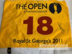 Darren Clarke (N.IRE) signed 2011 "The Open" flag from Royal St George's GC, with COA