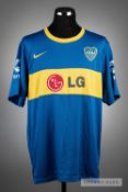 Juan Riquelme blue and yellow Boca Juniors No.10 jersey, season 2010-11, short-sleeved, with TOTAL