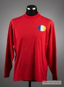 Red Leyton Orient No.2 home jersey circa 1968, by Uwin Sports, long-sleeved with blue, white and
