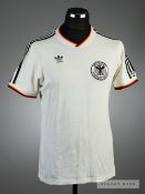 Dieter Hoeness white West Germany No.20 1986 World Cup jersey, by Adidas, short-sleeved with black