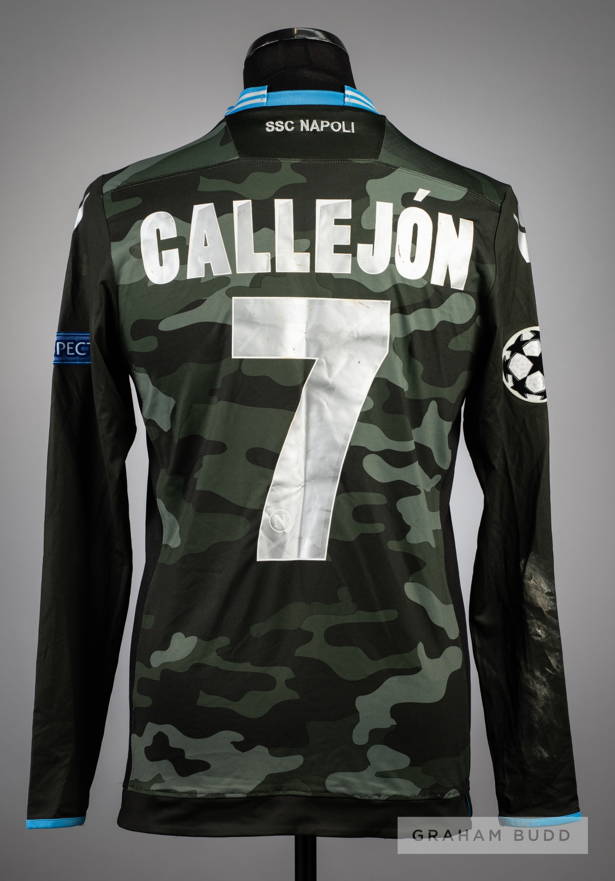 Jose Callejon camouflage S.S.C. Napoli No.7 away jersey v Arsenal in the UEFA Champions League at - Image 2 of 2