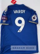 Jamie Vardy signed Leicester City No. 9 home replica jersey, season 2015-16, as worn by Leicester