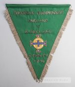 Irish Football Association official pennant for the England v Northern Ireland match played at