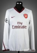 Tomas Rosicky white Arsenal No.7 away jersey, season 2007-08, long-sleeved, UEFA STARBALL sleeve