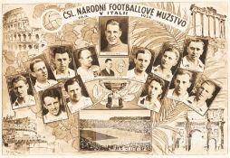 Rare Czechoslovakian poster for the 1934 World Cup Final Italy v Czechoslovakia, titled CSL. NARODNI