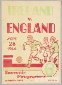 Ireland v England international programme played at Windsor Park, Belfast, 28th September 1946,