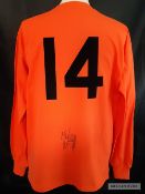 Johan Cruyff signed orange Netherlands No. 14 replica jersey, long-sleeved, his No.14 in felt