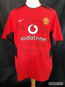 Manchester United team signed red 2002-03 Premier League Champions replica jersey, short-sleeved,