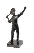 Spelter figurine of a gentleman Lawn Tennis player, early 20th century, modelled as about to serve a