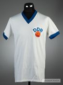 White East Germany U-21 No.17 away jersey circa 1979, by Kotaura, short-sleeved, with blue v-neck