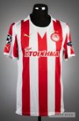 Francisco Yeste red and white Olympiacos FC No.33 jersey v Arsenal in the UEFA Champions League at