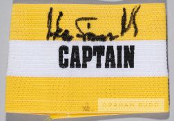 Iker Casillas signed yellow and white captain's armband, the elasticated yellow and white striped