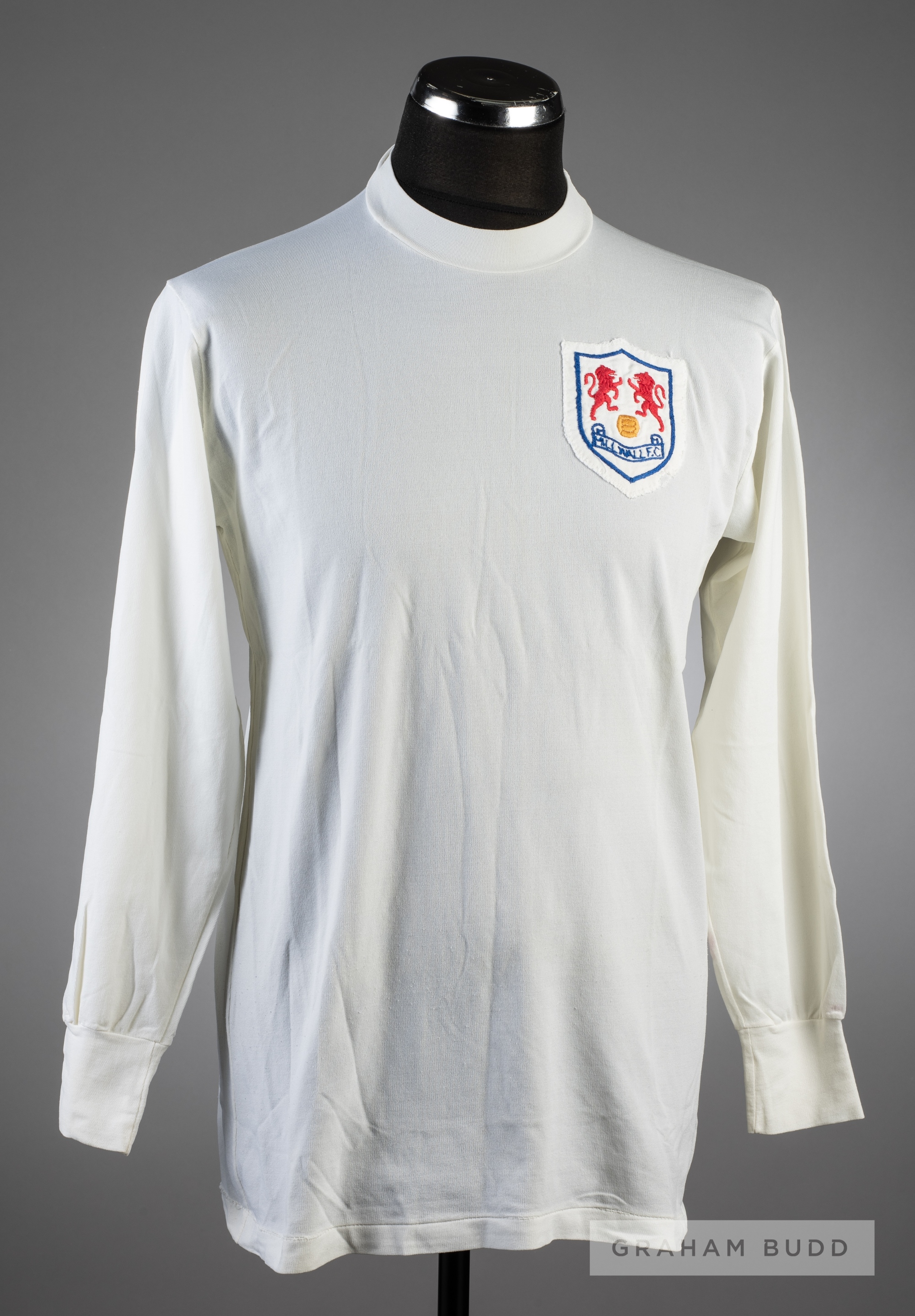White Millwall No.3 home jersey circa 1968, by Umbro, long-sleeved, embroidered cloth club badge,