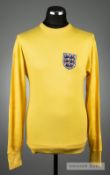 Yellow England No.1 goalkeeping jersey circa 1968, by Umbro, long-sleeved, embroidered three lions