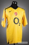 Abou Diaby signed yellow Arsenal No.2 away jersey, UEFA Champions League 2005-06, short-sleeved,