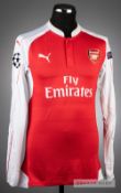 Olivier Giroud red and white Arsenal No.12 home jersey, UEFA Champions League season 2015-16 long-