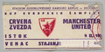 Ticket from the European Cup tie prior to the Munich disaster Red Star Belgrade v Manchester United,