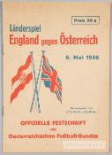 Programme for the Austria v England international match played at the Praterstadion, Vienna, 6th May
