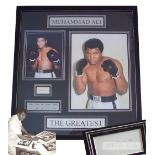 Muhammad Ali 'The Greatest' signed photo montage, incorporating two mounted colour portraits of Ali,