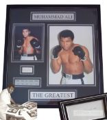 Muhammad Ali 'The Greatest' signed photo montage, incorporating two mounted colour portraits of Ali,