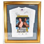 Oscar De La Hoya and Sugar Shane Mosley II double-signed on-site official merchandise T-shirt,