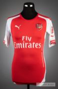 Hector Bellerin red and white Arsenal No.39 home jersey vBenfica in the 2014 Emirate Cup, played