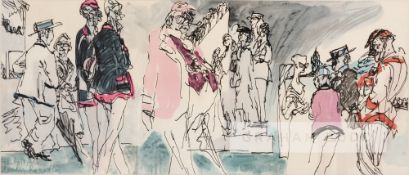 Henley Regatta by Feliks Topolski, print featuring spectators in Henley dress, signed lower left,