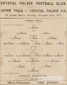 Crystal Palace v Aston Villa programme played at the Crystal Palace Stadium 30th November 1895,