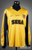 2000 UEFA Cup final yellow Arsenal unnamed away jersey v Galatasary in Parken Stadium on 17th May,