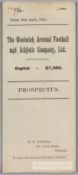 The Woolwich Arsenal Football and Athletic Company Ltd share prospectus, dated 26th April 1910,