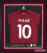 Sadio Mane signed red Liverpool No. 10 Premier League winners 2019-20 framed replica jersey,