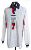 David Beckham white England No.7 jersey v Italy in the 1998 World Cup qualifier, played at Stadio