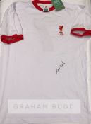 Ian Rush signed white Liverpool retro jersey, signed in black marker pen to front, comes with COA