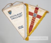 A pair of official pennants relating to the England v Yugoslavia 'B' International, played in
