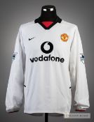 Paul Scholes signed white Manchester United No.18 away jersey season 2002-03, long sleeved with THE