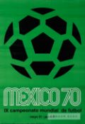 1970 Mexico FIFA World Cup tournament poster, the green poster featuring the ball emblem and