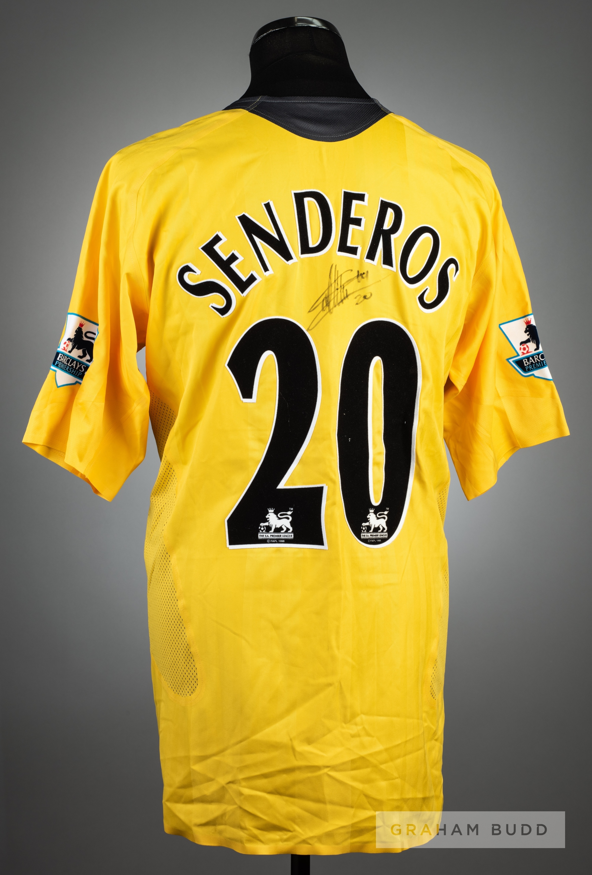 Philippe Senderos signed yellow Arsenal No.20 away jersey, season 2005-06, short-sleeved, with - Image 2 of 2