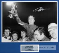 Chelsea's Ron 'Chopper' Harris signed b&w photograph holding the 1970 FA Cup trophy, depicted hosted