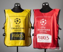 Two 2006 UEFA Champions League Final official warm-up tabards from Arsenal v Barcelona at the