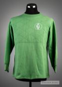 1960s green Leeds United goalkeepers jersey,  long-sleeved shirt with embroidered white owl crest,