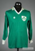 Don Givens green Republic of Ireland No.20 jersey, circa 1980, by O'Neills, long-sleeved, gold and