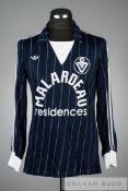 Navy blue Girondins de Bordeaux No.12 substitutes jersey circa 1980, by Adidas, long-sleeved,